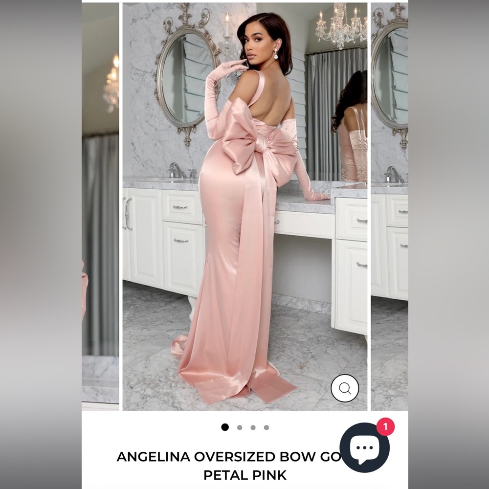Pink gown with bow and gloves